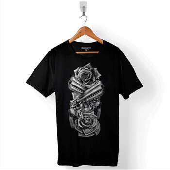 Smith Wesson Revolver Gungs Tabanca Gül Beyaz Baskılı Tişört Unisex T-Shirt