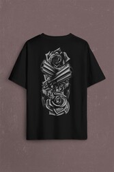 Smith Wesson Revolver Gungs Tabanca Gül Beyaz Sırt Ön Baskılı Oversize Tişört Unisex T-Shirt - Thumbnail