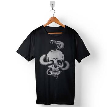 Snake And Skull Kuru Kafa Kobra Yılan Skeleton Baskılı Tişört Unisex T-Shirt