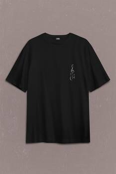 Sol Anahtarı Elektro Gitar Müzik Nota Metallica Sırt Ön Baskılı Oversize Tişört Unisex T-Shirt