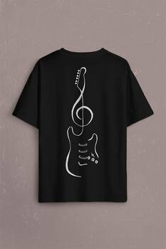 Sol Anahtarı Elektro Gitar Müzik Nota Metallica Sırt Ön Baskılı Oversize Tişört Unisex T-Shirt