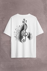 Sol Anahtarı Gitar Guitar Saz Rock Caz Müzik Sırt Ön Baskılı Oversize Tişört Unisex T-Shirt - Thumbnail