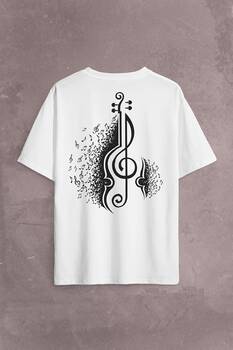 Sol Anahtarı Gitar Guitar Saz Rock Caz Müzik Sırt Ön Baskılı Oversize Tişört Unisex T-Shirt