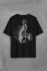 Sol Anahtarı Gitar Guitar Saz Rock Caz Müzik Sırt Ön Baskılı Oversize Tişört Unisex T-Shirt - Thumbnail