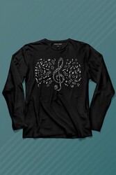 Sol Anahtarı Notalar Müzik Notası Enstrüman Konservatuar Uzun Kollu Tişört Baskılı T-Shirt - Thumbnail