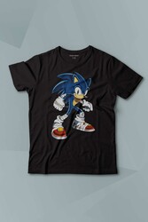 Sonic The Hedgehog Boom Cartoon Sonic Baskılı Siyah T-shirt Çocuk Tişört - Thumbnail