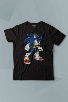 Sonic The Hedgehog Boom Cartoon Sonic Baskılı Siyah T-shirt Çocuk Tişört