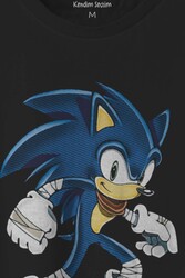 Sonic The Hedgehog Boom Cartoon Sonic Baskılı Siyah T-shirt Unisex Tişört - Thumbnail