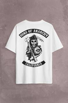 Sons Of Anarchy California Skull Hayalet Sırt Ön Baskılı Oversize Tişört Unisex T-Shirt