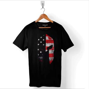 Spartan Helmet Kask 300 SpartAli American Flag Baskılı Tişört Unisex T-Shirt