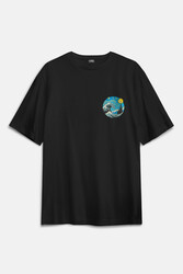 Starry Night Great Wave Hokusai Van Gogh Art Painting Sanat Minimal Baskılı Siyah Oversize T-shirt - Thumbnail