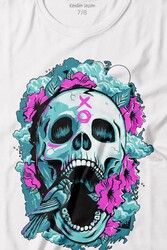 Sugar Skull Skeleton Rose Kuru Kafa Gül Baskılı Tişört Çocuk T-shirt - Thumbnail