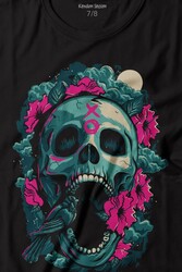 Sugar Skull Skeleton Rose Kuru Kafa Gül Baskılı Tişört Çocuk T-shirt - Thumbnail