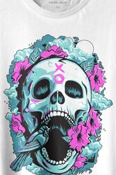 Sugar Skull Skeleton Rose Kuru Kafa Gül Baskılı Tişört Unisex T-shirt - Thumbnail