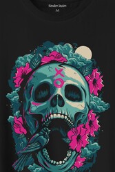 Sugar Skull Skeleton Rose Kuru Kafa Gül Baskılı Tişört Unisex T-Shirt - Thumbnail