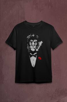 Suit Lion Aslan Takım Elbiseli ve Gül Rose Baskılı Tişört Unisex T-shirt