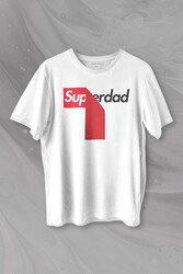 Superdad Etiket Süper Baba Baskılı Tişört Unisex T-shirt - Thumbnail