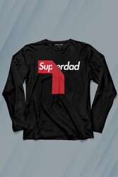 Superdad Etiket Süper Baba Uzun Kollu Tişört Baskılı T-Shirt - Thumbnail