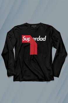 Superdad Etiket Süper Baba Uzun Kollu Tişört Baskılı T-Shirt