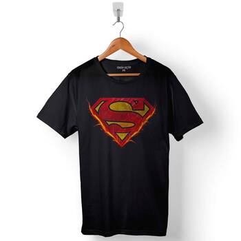 Superman Flame Alev Logo Super Man Baskılı Tişört Unisex T-Shirt