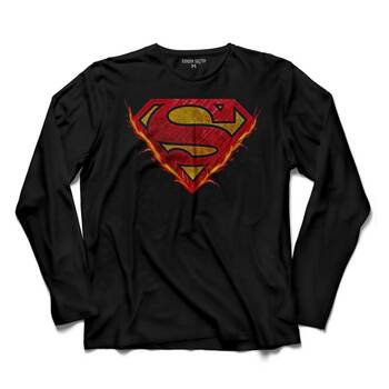 SUPERMAN FLAME ALEV LOGO SUPER MAN UZUN KOLLU TİŞÖRT