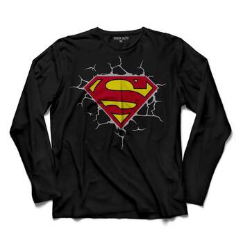 SUPERMAN SUPER MAN LOGO 3 BOYUTLU UZUN KOLLU TİŞÖRT