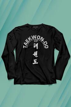 Taekwondo Tekvando Taekwon-Do Dövüşçü Uzun Kollu Tişört Baskılı T-Shirt