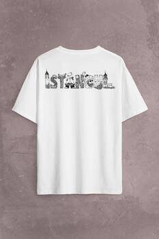 Tarihi İstanbul Silüet Tasarım Osmanlı Sırt Ön Baskılı Oversize Tişört Unisex T-Shirt