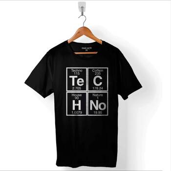 Techno Festival Music House Periyodik Tablo Baskılı Tişört Unisex T-Shirt