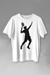 Tennis Player Tenis Raket Oyuncusu Silüet Baskılı Tişört Unisex T-shirt - Thumbnail