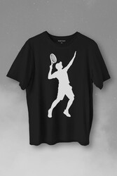 Tennis Player Tenis Raket Oyuncusu Silüet Baskılı Tişört Unisex T-Shirt - Thumbnail