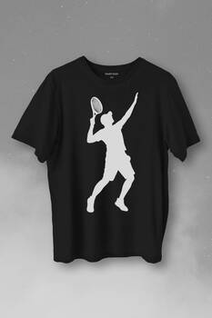 Tennis Player Tenis Raket Oyuncusu Silüet Baskılı Tişört Unisex T-Shirt