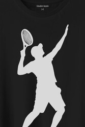 Tennis Player Tenis Raket Oyuncusu Silüet Baskılı Tişört Unisex T-Shirt - Thumbnail