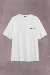 Tesla Motors Nikola Tesla Logo Elon Musk Sırt Ön Baskılı Oversize Tişört Unisex T-Shirt - Thumbnail