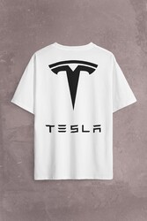 Tesla Motors Nikola Tesla Logo Elon Musk Sırt Ön Baskılı Oversize Tişört Unisex T-Shirt - Thumbnail