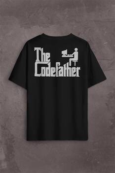 The Codefather Godfather Bilgisayar Code Korsan Hacker Yazılımcı Sırt Ön Baskılı Oversize Tişört Unisex T-Shirt