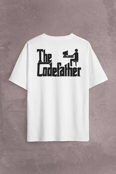 The Codefather Godfather Bilgisayar Code Korsan Hacker Yazılımcı Sırt Ön Baskılı Oversize Tişört Unisex T-Shirt