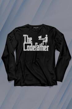 The Codefather Godfather Bilgisayar Code Korsan Hacker Yazılımcı Uzun Kollu Tişört Baskılı T-Shirt