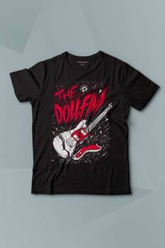 The Dollfins Müzik Şarkı Band Gitar Baskılı Siyah T-shirt Çocuk Tişört