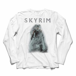 The Ejder Scrolls Skyrım Uzun Kollu Tişört Baskılı T-Shirt - Thumbnail