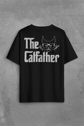 The Godfather Cat Father Catfather Baba Kedi Sırt Ön Baskılı Oversize Tişört Unisex T-Shirt - Thumbnail