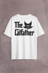 The Godfather Cat Father Catfather Baba Kedi Sırt Ön Baskılı Oversize Tişört Unisex T-Shirt - Thumbnail