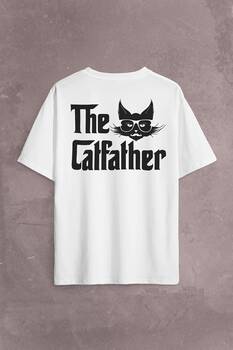 The Godfather Cat Father Catfather Baba Kedi Sırt Ön Baskılı Oversize Tişört Unisex T-Shirt