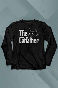 The Godfather Cat Father Catfather Baba Kedi Uzun Kollu Tişört Baskılı T-Shirt