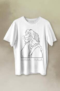 The Lion King Simba And Nala Beyaz Baskılı Tişört Unisex T-shirt