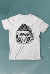 Tiger Wild Cat Kaplan Fesli Noel Yılbaşı Christmas Baskılı Tişört Çocuk T-shirt - Thumbnail