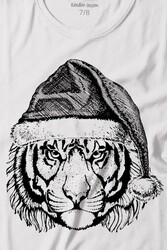 Tiger Wild Cat Kaplan Fesli Noel Yılbaşı Christmas Baskılı Tişört Çocuk T-shirt - Thumbnail