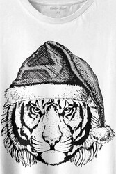 Tiger Wild Cat Kaplan Fesli Noel Yılbaşı Christmas Baskılı Tişört Unisex T-shirt - Thumbnail