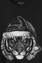 Tiger Wild Cat Kaplan Fesli Noel Yılbaşı Christmas Baskılı Tişört Unisex T-Shirt - Thumbnail