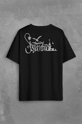 Tipografik İstanbul Silüet Tasarım Martı Sırt Ön Baskılı Oversize Tişört Unisex T-Shirt - Thumbnail